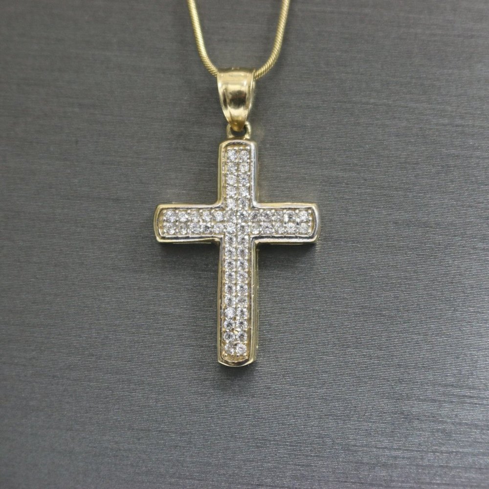 14kt Encrusted Cross Pendant with 14kt Hollow Snake Chain
